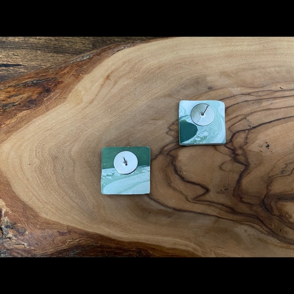 Handmade Clay Square Studs - Forest Greens Series - Picture 4 of 6